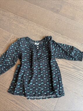 Girls' Black & Teal Patterned Long-Sleeve Blouse